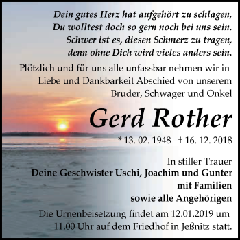 Traueranzeige von Gerd Rother von WVG - Wochenspiegel Bitterfeld