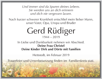 Traueranzeige von Gerd Rüdiger von Super Sonntag SGH Mansf. Land