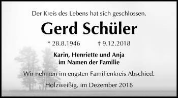 Traueranzeige von Gerd Schüler von Mitteldeutsche Zeitung Bitterfeld