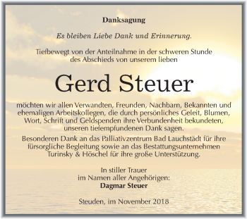Traueranzeige von Gerd Steuer von Mitteldeutsche Zeitung Halle/Saalkreis
