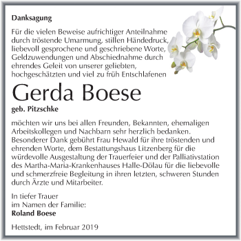 Traueranzeige von Gerda Boese von Mitteldeutsche Zeitung