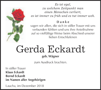 Traueranzeige von Gerda Eckardt von WVG - Wochenspiegel NMB / WSF / ZTZ