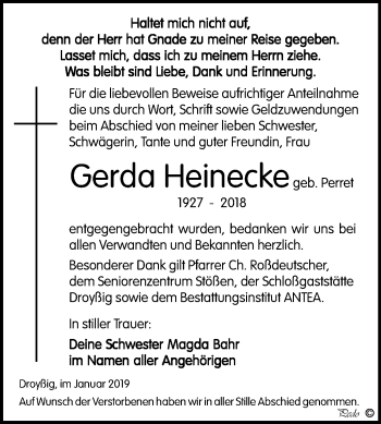 Traueranzeige von Gerda Heinecke von Mitteldeutsche Zeitung Zeitz