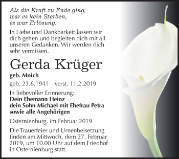 Traueranzeige von Gerda Krüger von Mitteldeutsche Zeitung Köthen