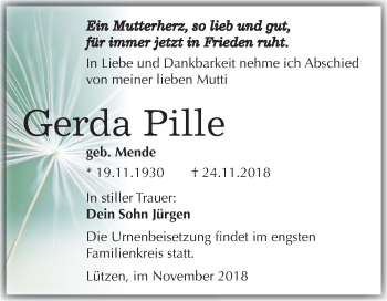 Traueranzeige von Gerda Pille von Mitteldeutsche Zeitung Weißenfels
