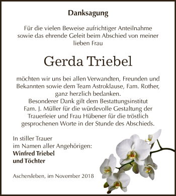 Traueranzeige von Gerda Triebel von Super Sonntag Aschersleben