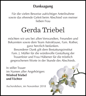 Traueranzeige von Gerda Triebel von Mitteldeutsche Zeitung Aschersleben
