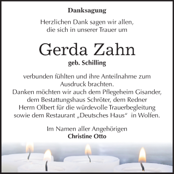 Traueranzeige von Gerda Zahn von Mitteldeutsche Zeitung Bitterfeld