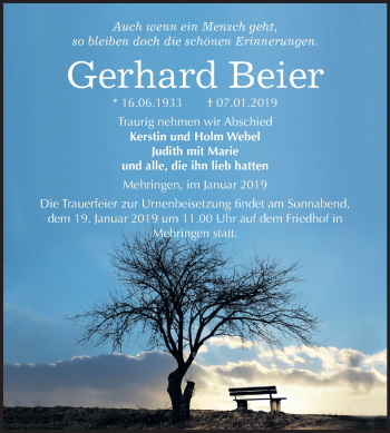 Traueranzeige von Gerhard Beier von Mitteldeutsche Zeitung Aschersleben
