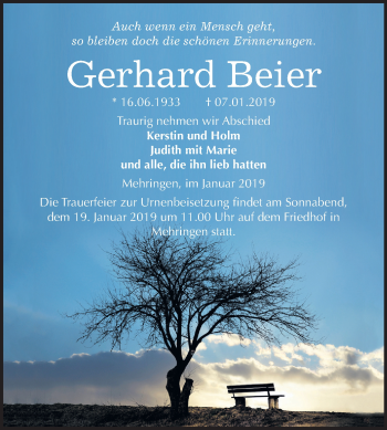 Traueranzeige von Gerhard Beier von Mitteldeutsche Zeitung Aschersleben