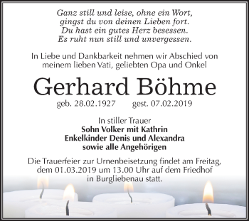 Traueranzeige von Gerhard Böhme von Mitteldeutsche Zeitung