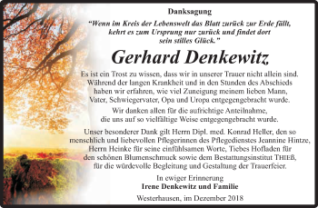 Traueranzeige von Gerhard Denkewitz von Super Sonntag Quedlinburg