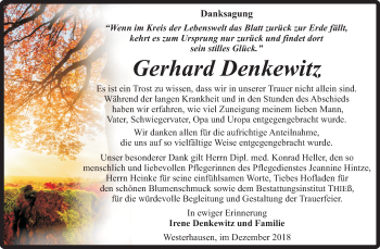 Traueranzeige von Gerhard Denkewitz von Mitteldeutsche Zeitung Quedlinburg