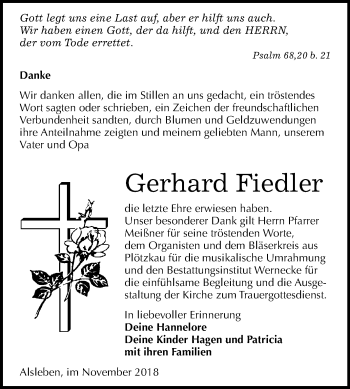 Traueranzeige von Gerhard Fiedler von Mitteldeutsche Zeitung Bernburg