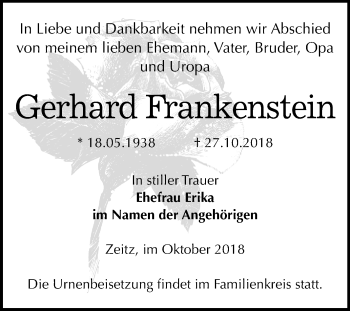 Traueranzeige von Gerhard Frankenstein von Mitteldeutsche Zeitung Zeitz