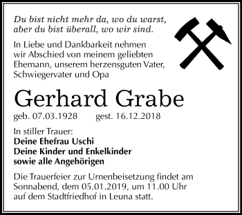 Traueranzeige von Gerhard Grabe von WVG - Wochenspiegel Merseburg