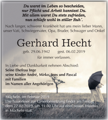 Traueranzeige von Gerhard Hecht von Mitteldeutsche Zeitung Merseburg/Querfurt