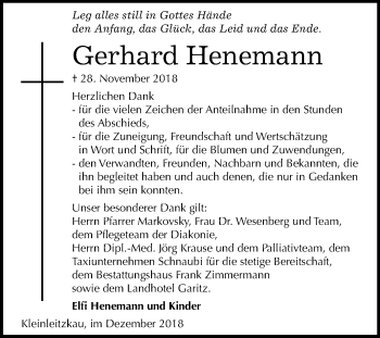 Traueranzeige von Gerhard Henemann von Mitteldeutsche Zeitung Dessau-Roßlau