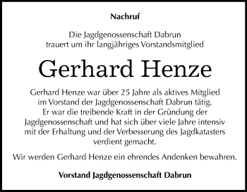 Traueranzeige von Gerhard Henze von Mitteldeutsche Zeitung Wittenberg