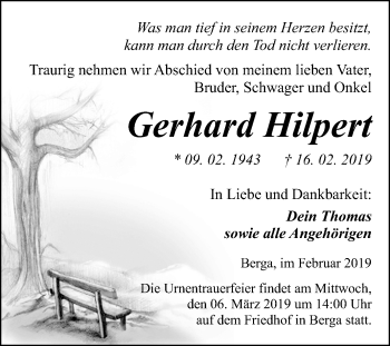 Traueranzeige von Gerhard Hilpert von Mitteldeutsche Zeitung Sangerhausen