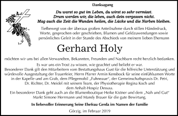 Traueranzeige von Gerhard Holy von WVG - Wochenspiegel Dessau / Köthen