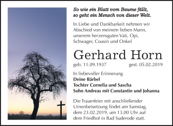Traueranzeige von Gerhard Horn von Mitteldeutsche Zeitung