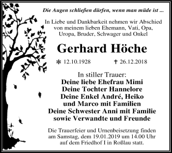 Traueranzeige von Gerhard Höche von WVG - Wochenspiegel Dessau / Köthen