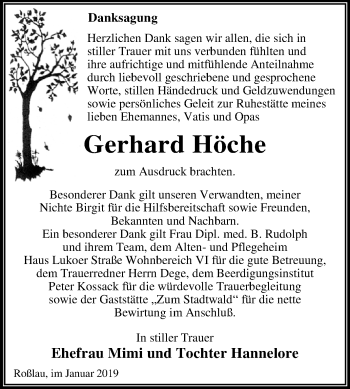 Traueranzeige von Gerhard Höche von WVG - Wochenspiegel Dessau / Köthen