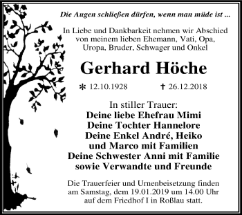 Traueranzeige von Gerhard Höche von Mitteldeutsche Zeitung Dessau-Roßlau