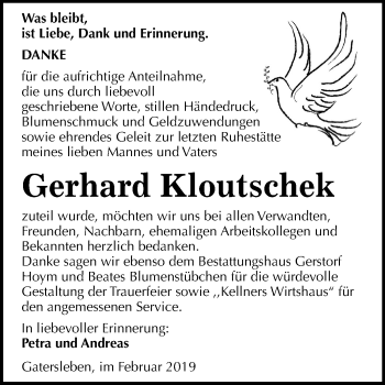 Traueranzeige von Gerhard Kloutschek von Mitteldeutsche Zeitung Aschersleben