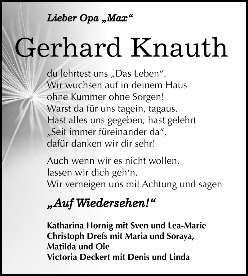  Traueranzeige für Gerhard Knauth vom 07.11.2018 aus Mitteldeutsche Zeitung Zeitz