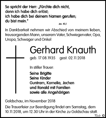 Traueranzeige von Gerhard Knauth von Mitteldeutsche Zeitung Zeitz