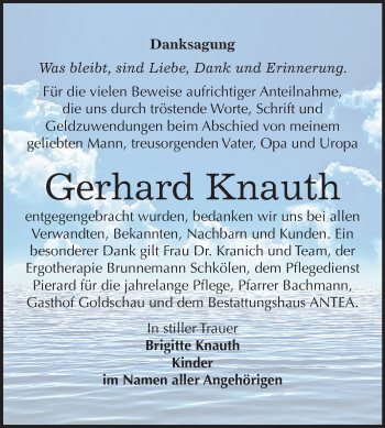 Traueranzeige von Gerhard Knauth von Mitteldeutsche Zeitung Zeitz