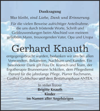 Traueranzeige von Gerhard Knauth von WVG - Wochenspiegel NMB / WSF / ZTZ