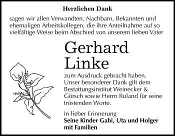Traueranzeige von Gerhard Linke von Mitteldeutsche Zeitung Bernburg