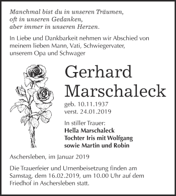 Traueranzeige von Gerhard Marschalek von Super Sonntag Aschersleben