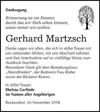 Traueranzeige von Gerhard Martzsch von WVG - Wochenspiegel Merseburg