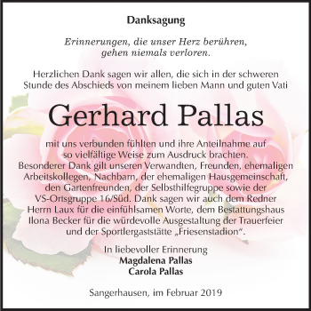 Traueranzeige von Gerhard Pallas von Mitteldeutsche Zeitung Sangerhausen
