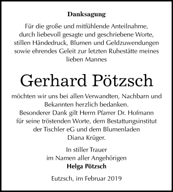 Traueranzeige von Gerhard Pötzsch von Mitteldeutsche Zeitung