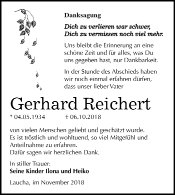Traueranzeige von Gerhard Reichert von Mitteldeutsche Zeitung Naumburg/Nebra