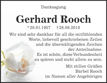 Traueranzeige von Gerhard Rooch von WVG - Wochenspiegel Wittenberg
