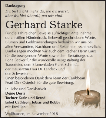 Traueranzeige von Gerhard Starke von Mitteldeutsche Zeitung Sangerhausen