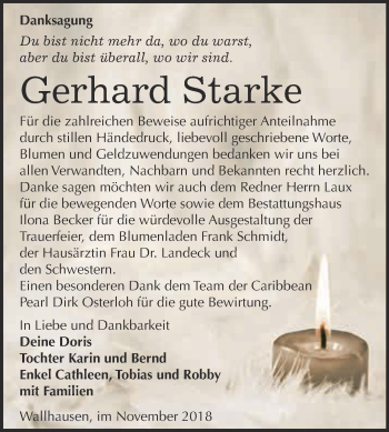 Traueranzeige von Gerhard Starke von Super Sonntag SGH Mansf. Land