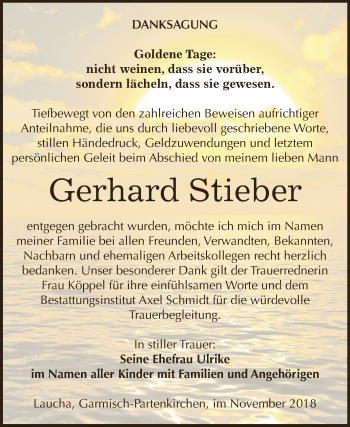 Traueranzeige von Gerhard Stieber von WVG - Wochenspiegel NMB / WSF / ZTZ