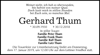 Traueranzeige von Gerhard Thum von Mitteldeutsche Zeitung Halle/Saalkreis