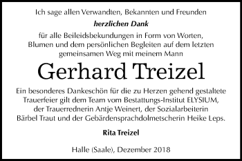 Traueranzeige von Gerhard Treizel von Mitteldeutsche Zeitung Halle/Saalkreis