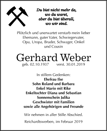 Traueranzeige von Gerhard Weber von Mitteldeutsche Zeitung Weißenfels