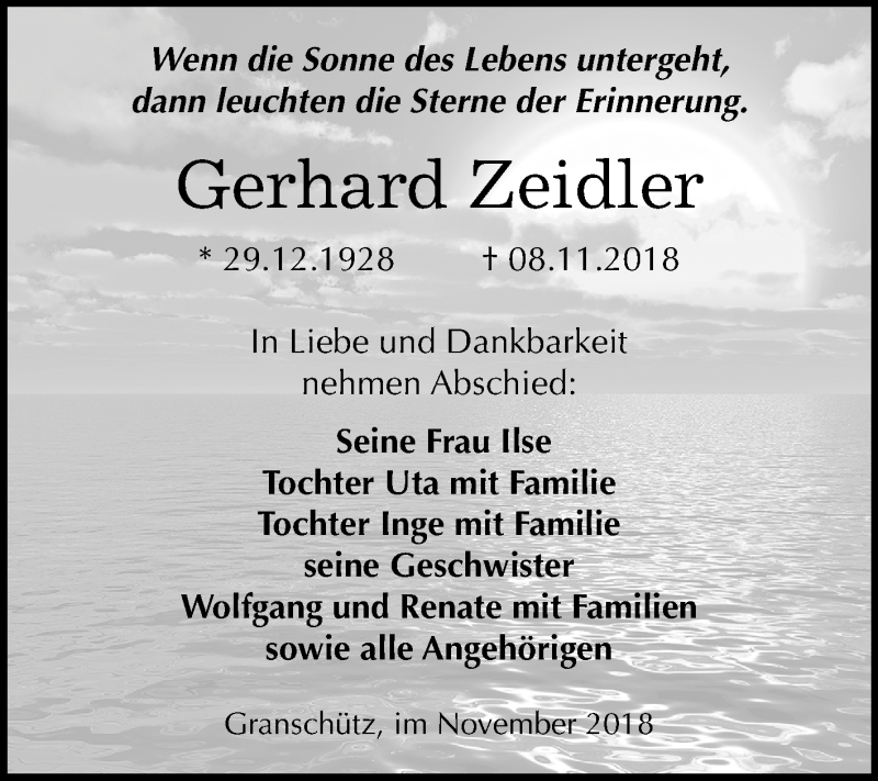  Traueranzeige für Gerhard Zeidler vom 13.11.2018 aus Mitteldeutsche Zeitung Weißenfels