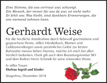 Traueranzeige von Gerhardt Weise von Mitteldeutsche Zeitung Wittenberg