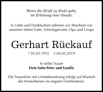 Traueranzeige von Gerhart Rückauf von Mitteldeutsche Zeitung Bitterfeld